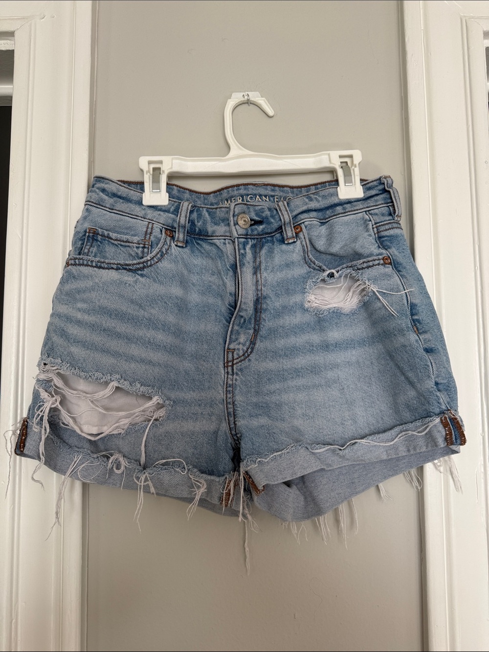 American Eagle Outfitters Light Blue Distressed Denim Cutoff Shorts